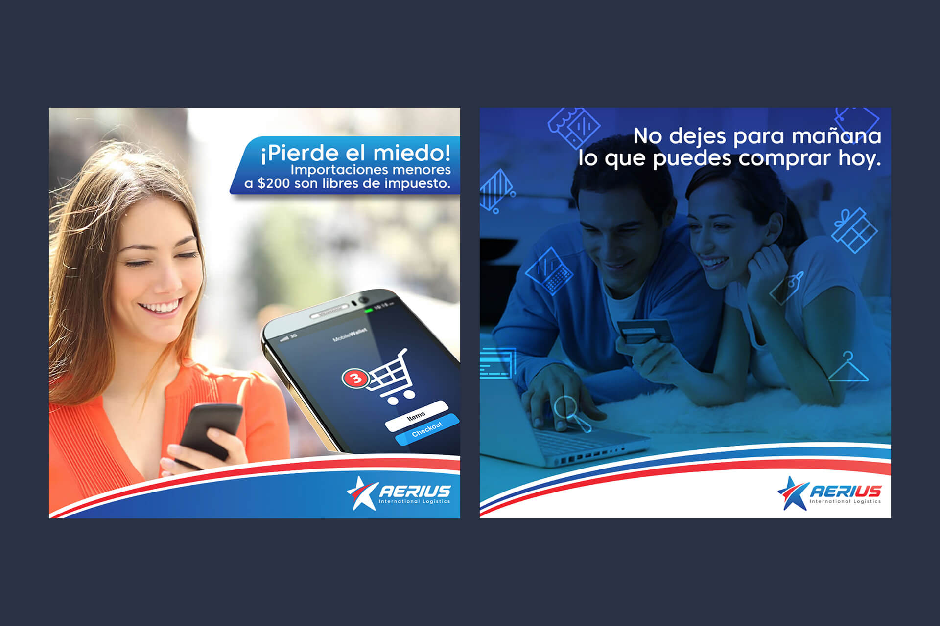 Diseños de flyers para redes sociales de Aerius International