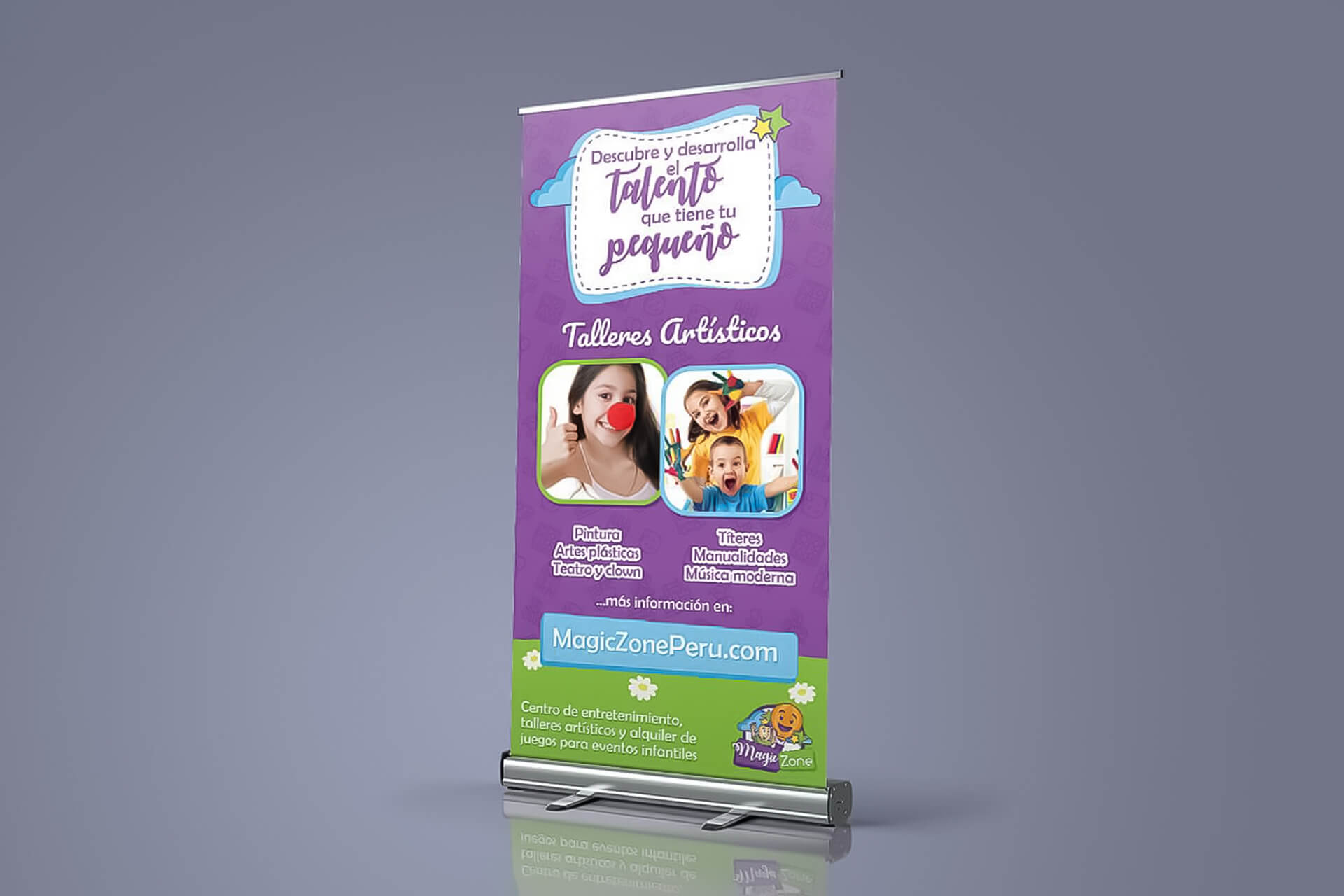 Diseño de banner roll up publicitario para Magic Zone