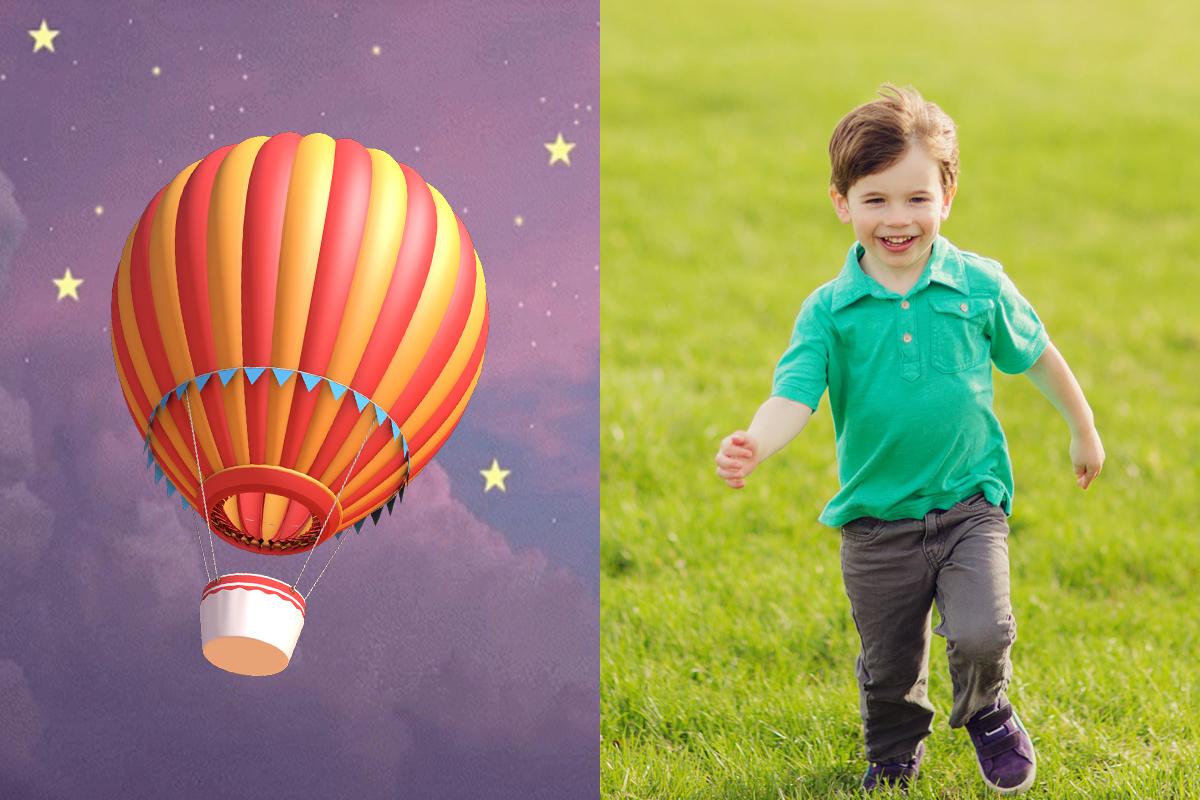 Referencias visuales para el isotipo de Magic Zone con un globo aerostático y un niño en movimiento