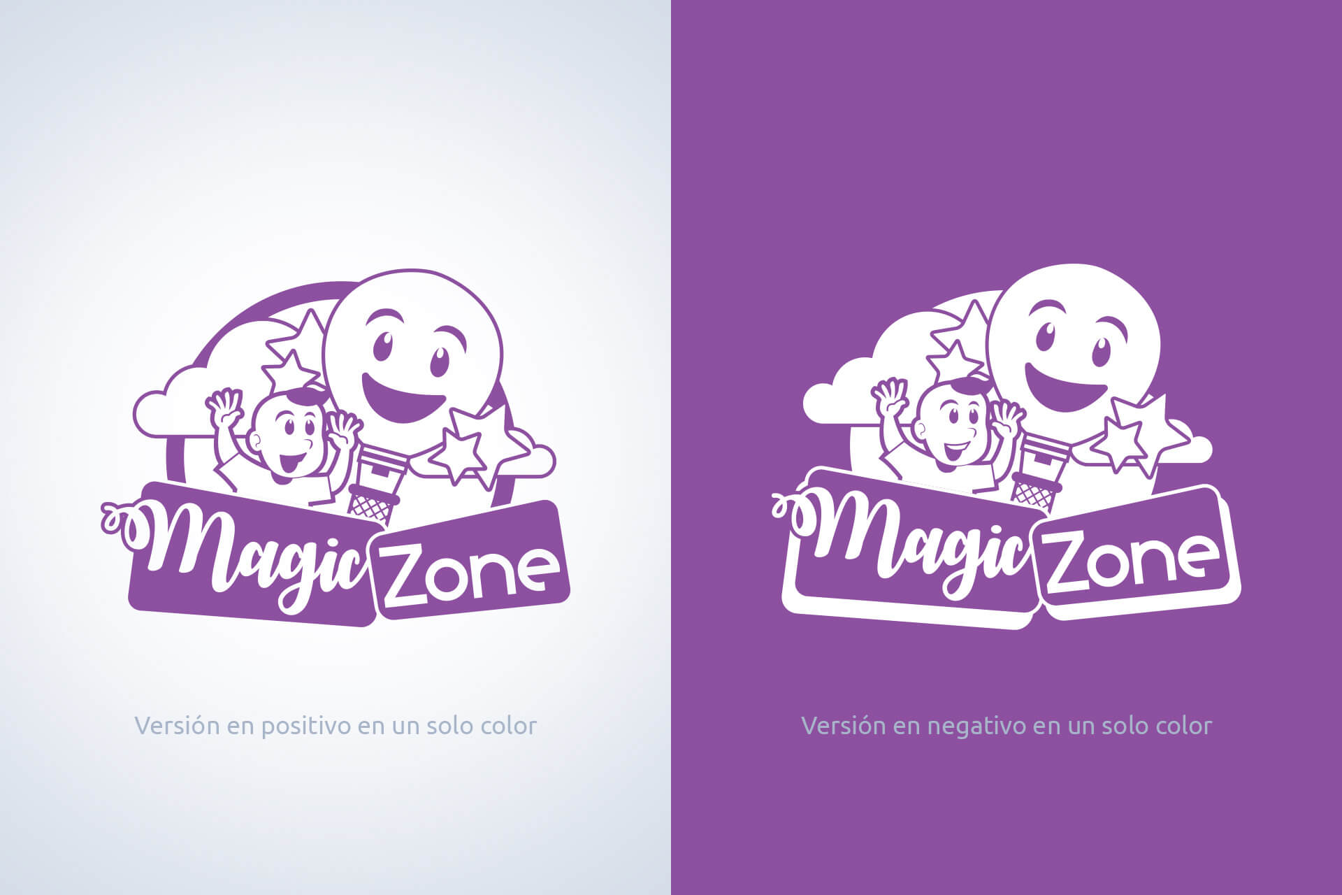 Versiones monocromáticas positiva y negativa del logotipo de Magic Zone