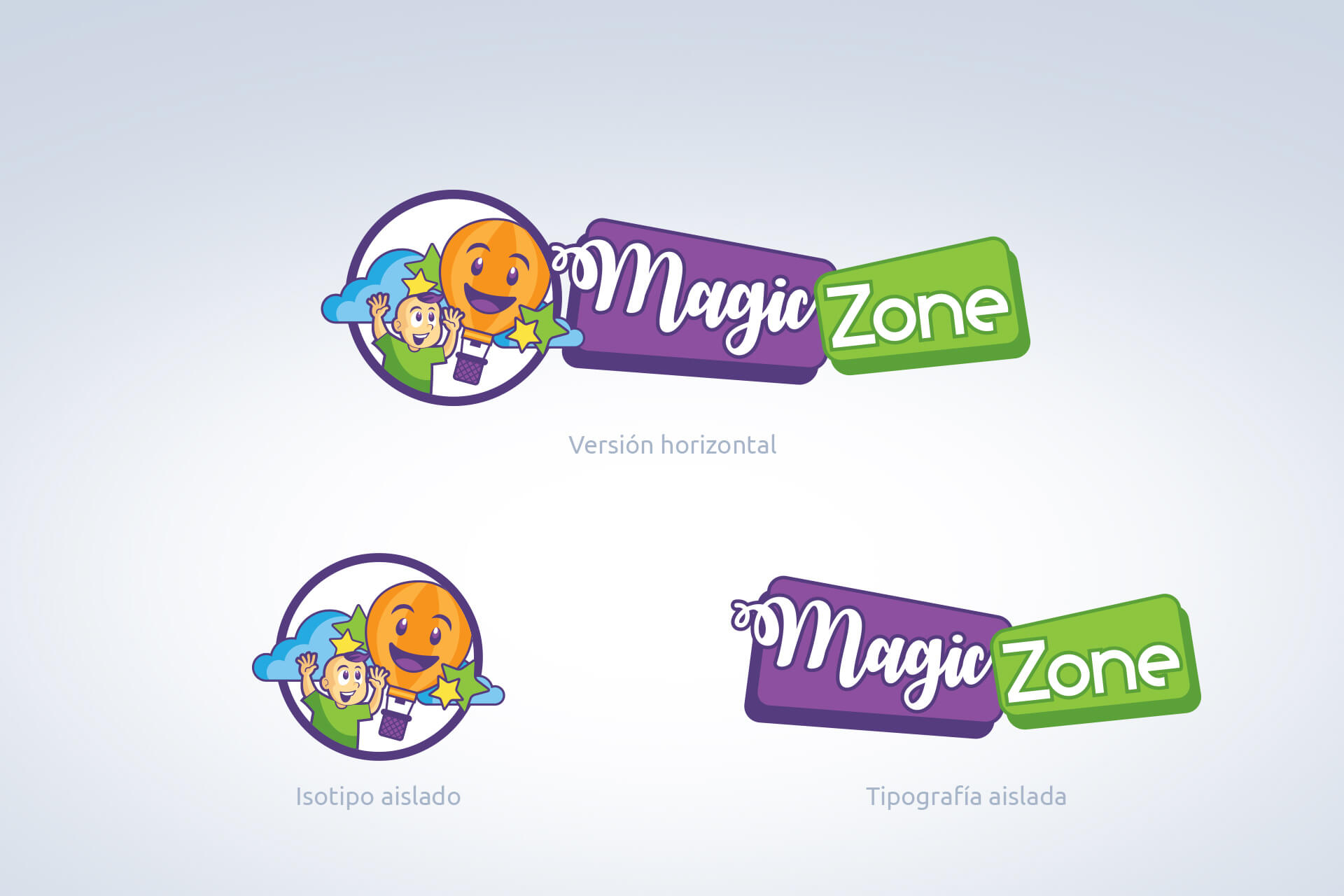 Versiones horizontal, isotipo aislado y nombre aislado de Magic Zone