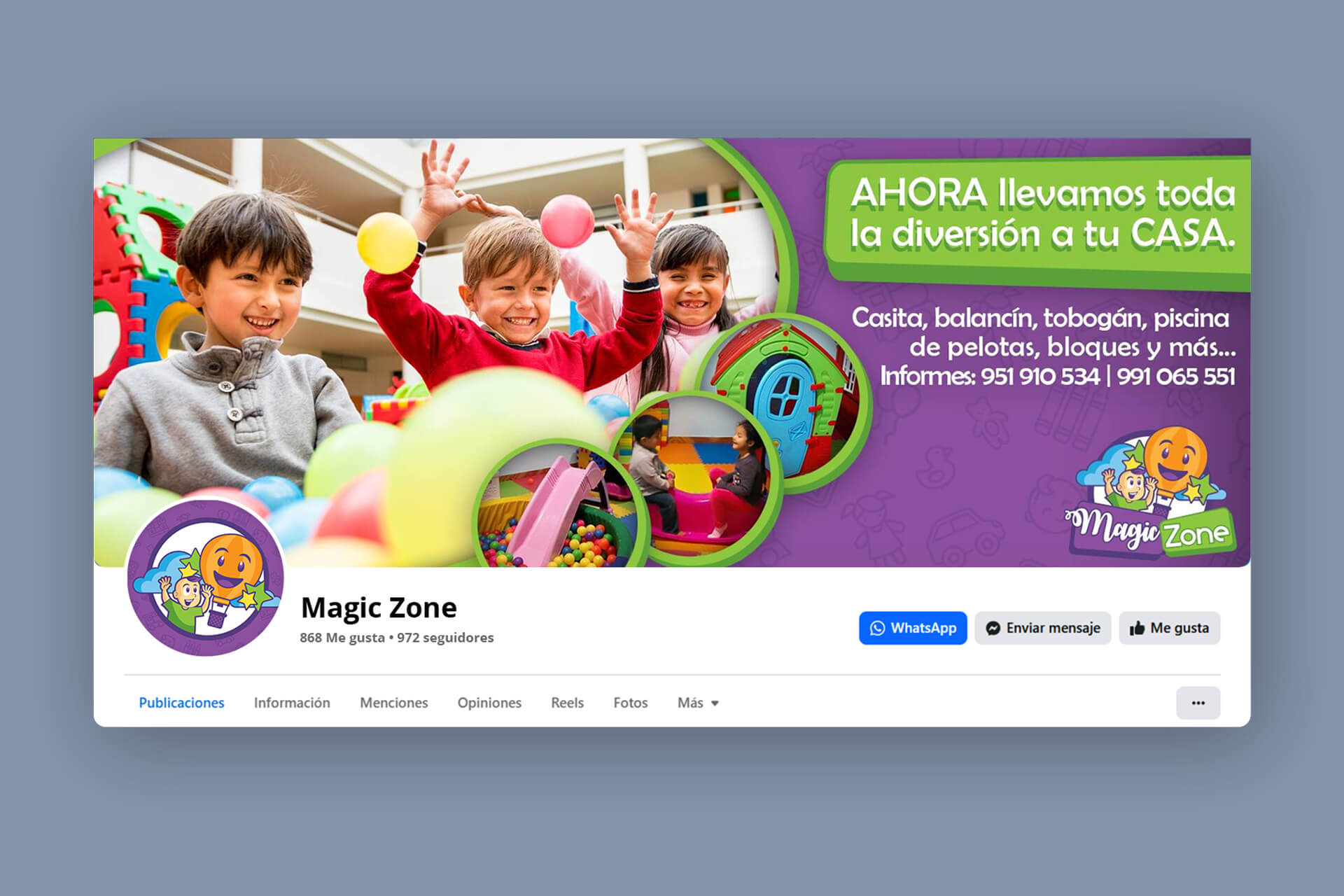 Diseño de portada de Facebook para Magic Zone con el isotipo utilizado como imagen de perfil