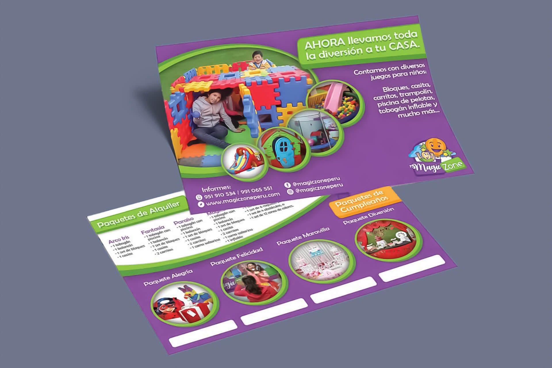 Diseño de volante horizontal para publicidad impresa de Magic Zone